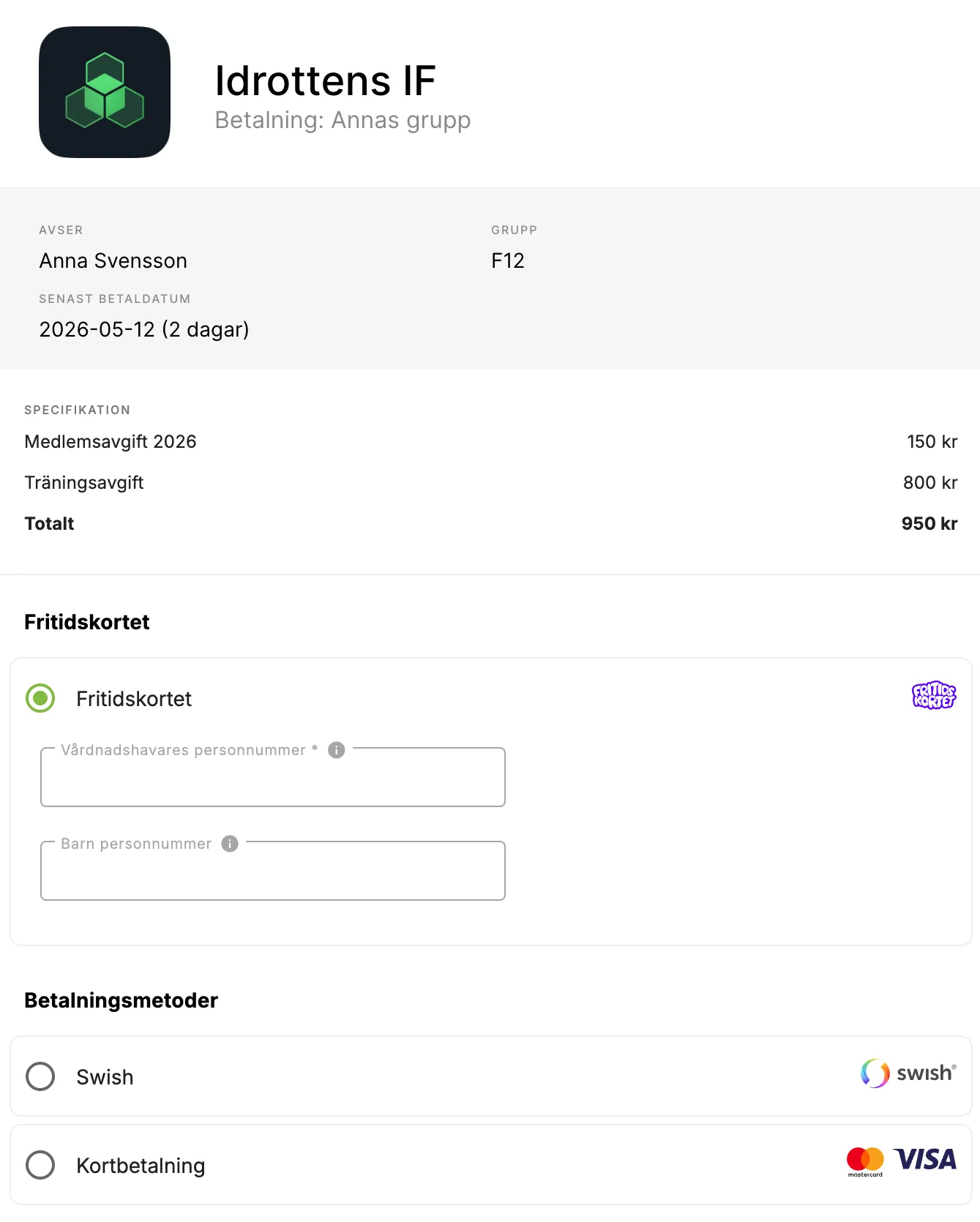 Avisering Fritidskortet i Lime Sportadmin