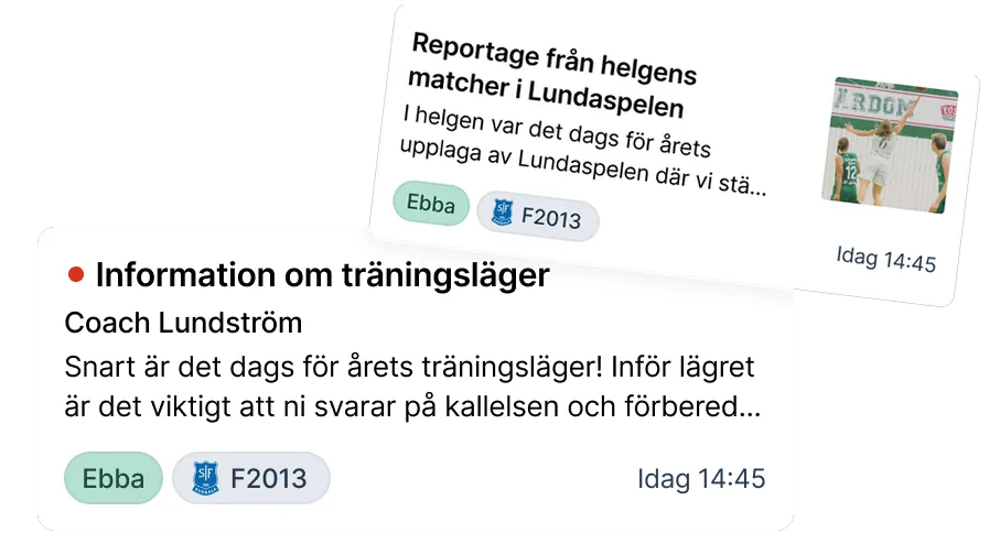Utskick och nyheter i Sportadmin-appen