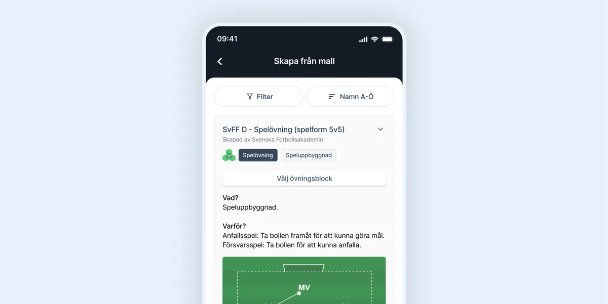 Tillgång till Svenska Fotbollsförbundets övningsbank i Träningsplanering