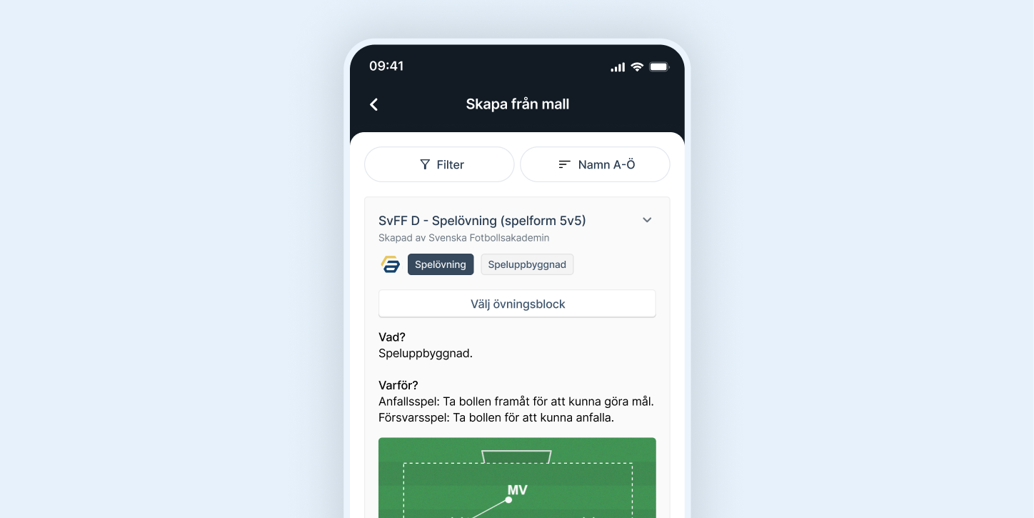 Tillgång till Svenska Fotbollförbundets övningsbank i Träningsplanering